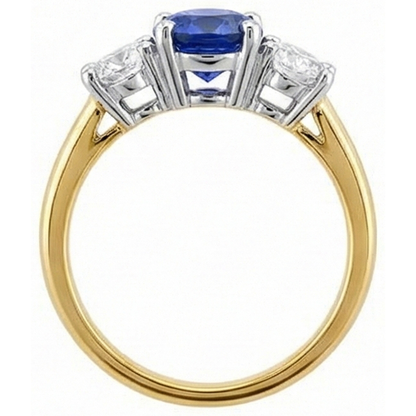 Two Tone Natural Earth Mined Diamond 3 Stone Sapphire Ring 6 Prong Set 3.50 Carats