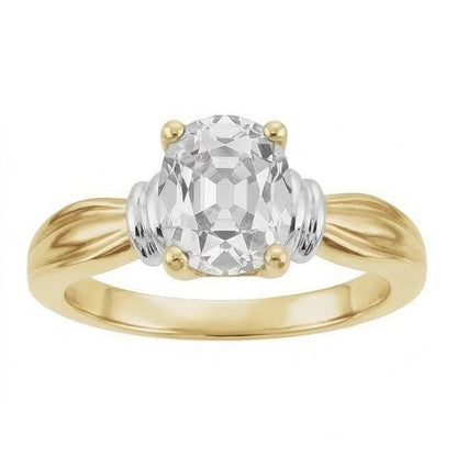 Two Tone Oval Old Miner Natural Diamond Solitaire Ring 4.50 Carats