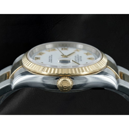 Two Tone Oyster Bracelet Rolex Datejust 36 Mm Men's Watch White Dial QUICK SET