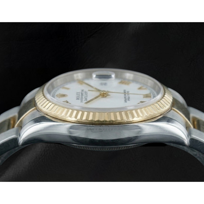 Two Tone Oyster Bracelet Rolex Datejust 36 Mm Men's Watch White Dial QUICK SET