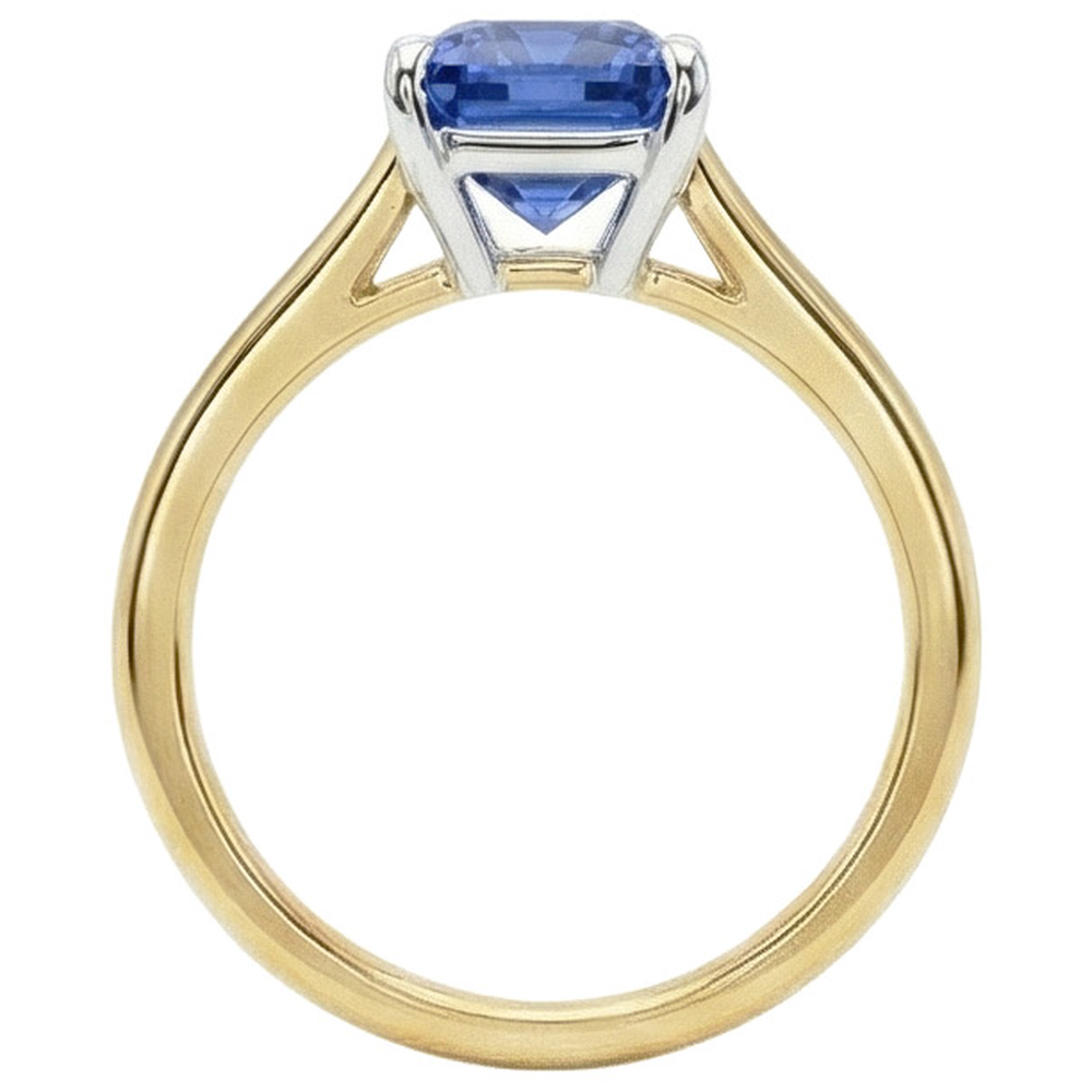 Natural Real ( Not Lab Grown )  Two Tone Solitaire Blue Sapphire Ring 1.50 Carats Tapered Shank