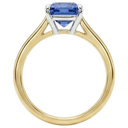 Natural Real ( Not Lab Grown )  Two Tone Solitaire Blue Sapphire Ring 1.50 Carats Tapered Shank