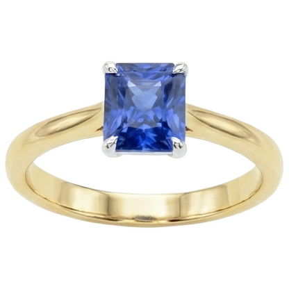 Natural Real ( Not Lab Grown )  Two Tone Solitaire Blue Sapphire Ring 1.50 Carats Tapered Shank