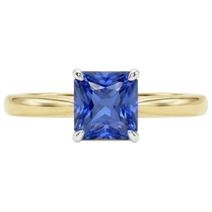 Natural Real ( Not Lab Grown )  Two Tone Solitaire Blue Sapphire Ring 1.50 Carats Tapered Shank
