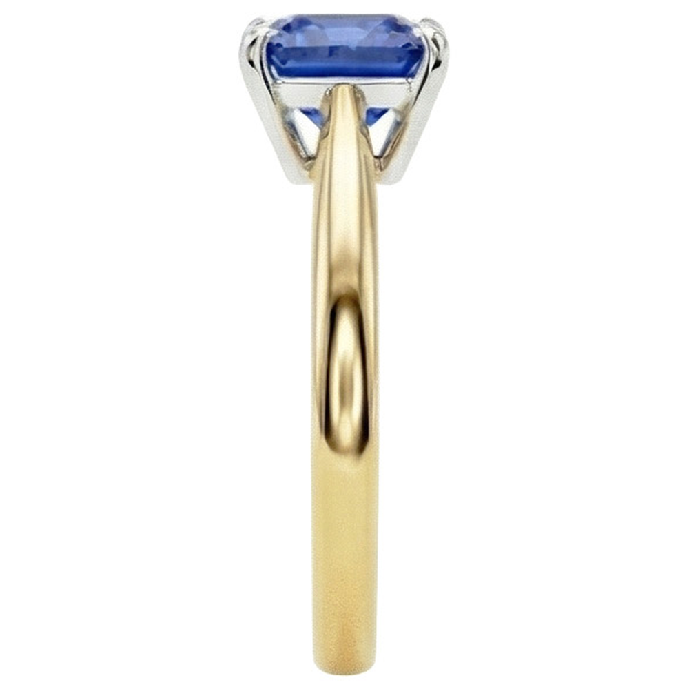Natural Real ( Not Lab Grown )  Two Tone Solitaire Blue Sapphire Ring 1.50 Carats Tapered Shank