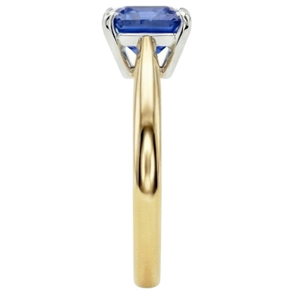 Natural Real ( Not Lab Grown )  Two Tone Solitaire Blue Sapphire Ring 1.50 Carats Tapered Shank