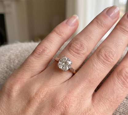 Two Tone Solitaire Engagement Ring Old Cut Cushion Natural Real Diamond ( Not Lab Grown ) 3 Carats