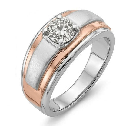 Two Tone Solitaire Round Old Cut Natural Earth Mined Diamond Ring Prong Set 1 Carat