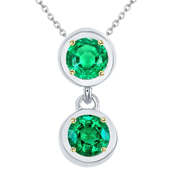 Two Stone Green Emerald Drop Pendant Round Cut Prong Setting