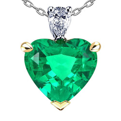 Natural Real ( Not Lab Grown ) Two Stone Heart Green Emerald GIA And Diamond Pendant