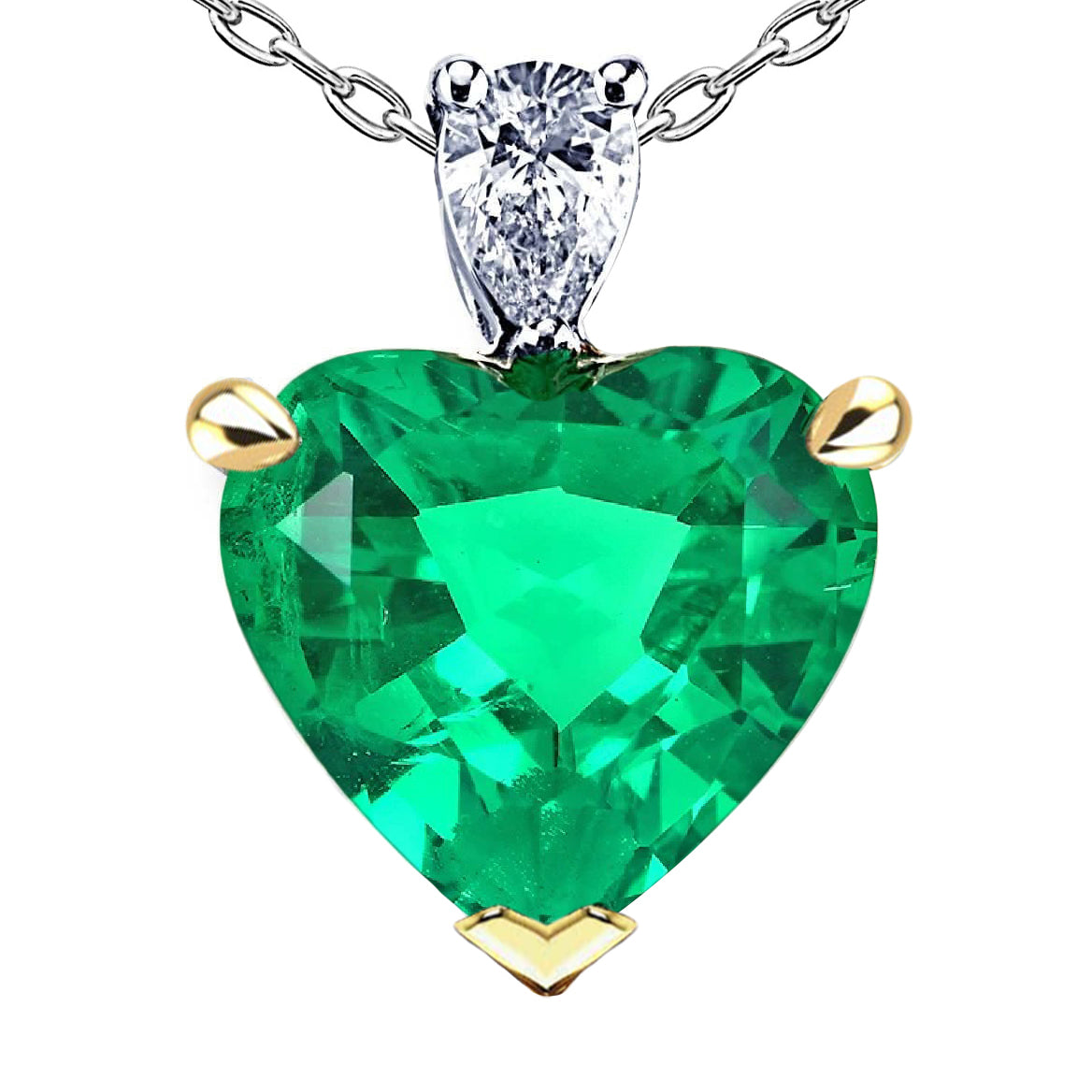 Two Stone Heart Green Emerald And Diamond Pendant