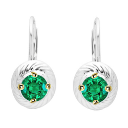 Two Tone Drop Earrings Prong Setting Green Emeralds