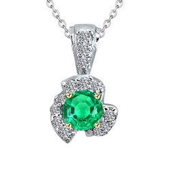 Two Tone Gold Pendant Round Cut Green Emerald Women’s Necklace