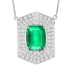 Two Tone Big Green Emerald & Diamond Pendant
