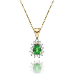 Two Tone Gold 14K 5.65 Carats Green Emerald And Diamonds Pendant Necklace