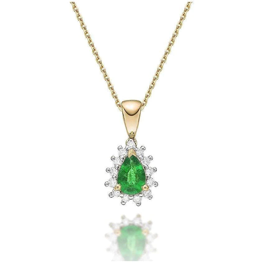 Two Tone Gold 14K 5.65 Carats Green Emerald And Diamonds Pendant Necklace