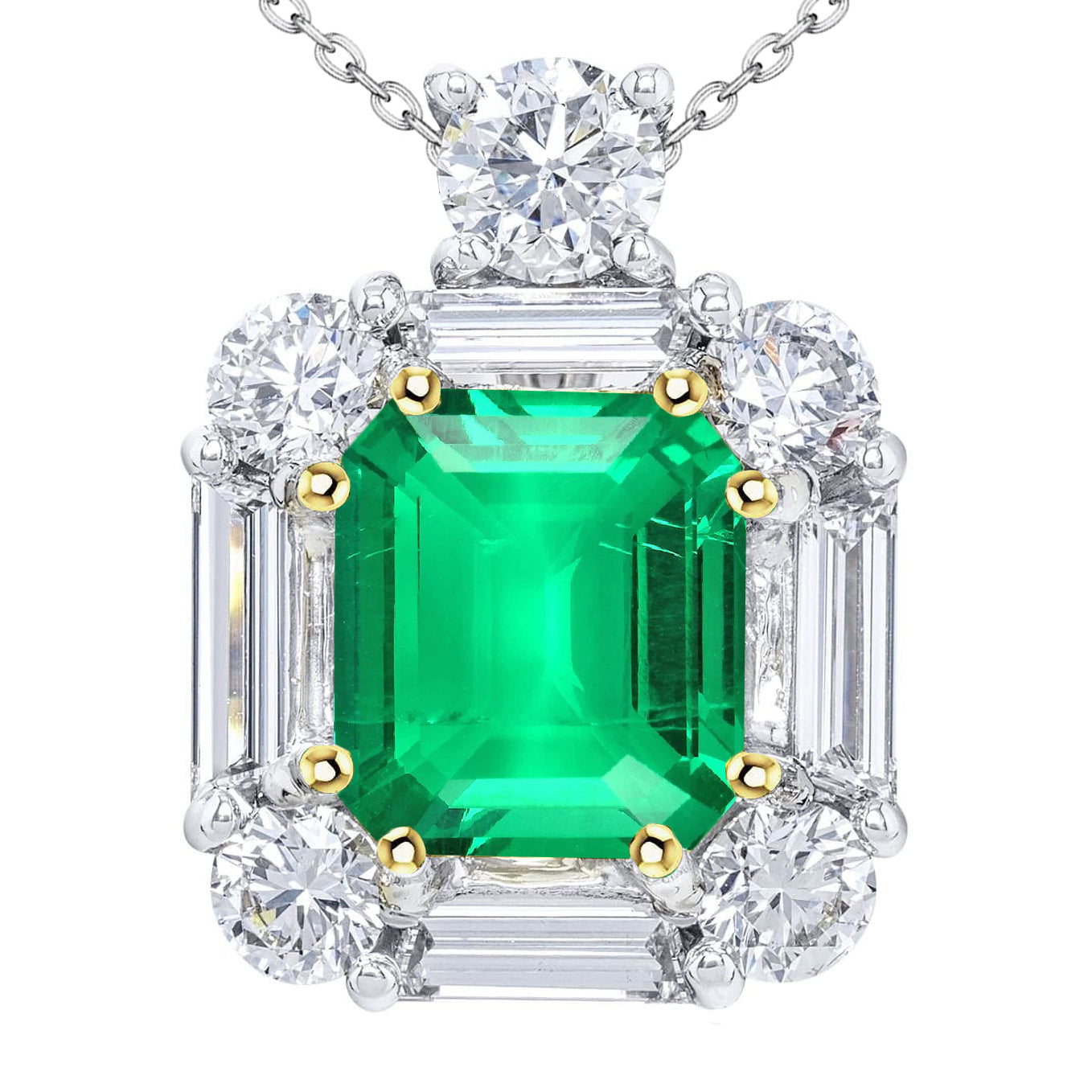 Two Tone Gold Gemstone Pendant Halo Green Emerald Necklace