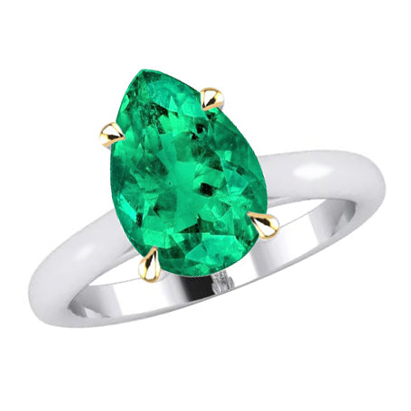 Two Tone Gold Women’s Ring Pear Green Emerald