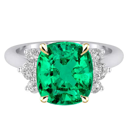 Two Tone Green Emerald Ring With Diamonds