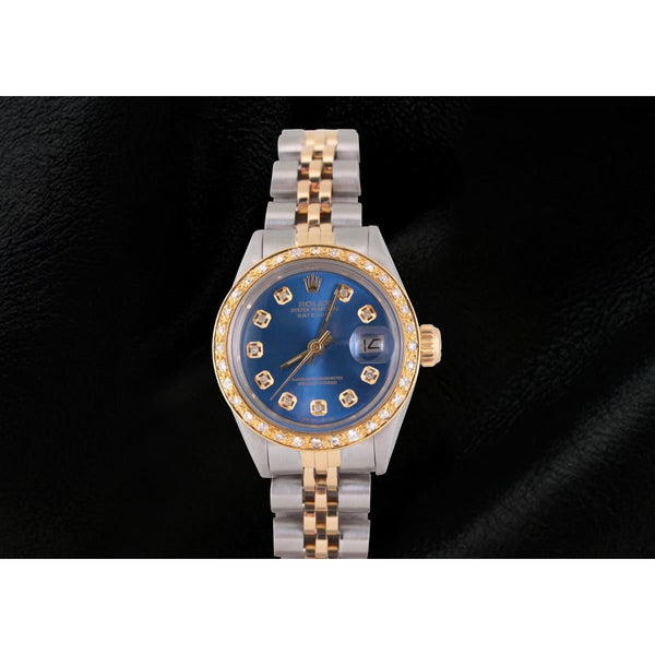 Two Tone Jubilee Blue Diamond Dial Bezel Lady Watch Rolex Datejust
