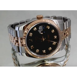 Two Tone Oyster Bracelet Diamond Black Dial Rolex Datejust Watch