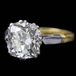 Two Tone Solitaire Engagement Ring Old Cut Cushion Diamond 3 Carats