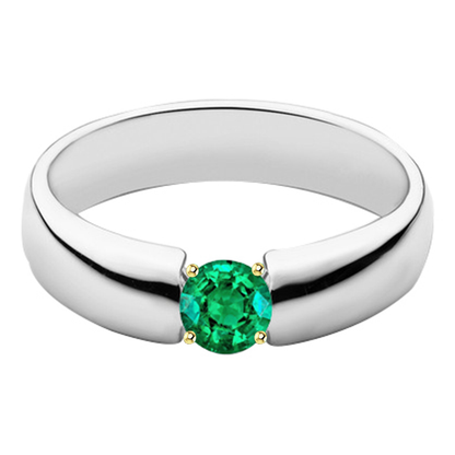 Two Tone Green Emerald Ring Solitaire 