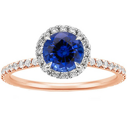 Two Tone Blue Sapphire Halo Natural Earth Mined Diamond Ring Prong Set