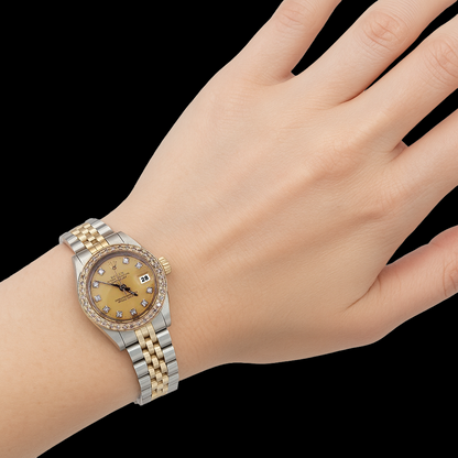Two Tone Champagne Diamond Dial Bezel Lady Watch Rolex Datejust