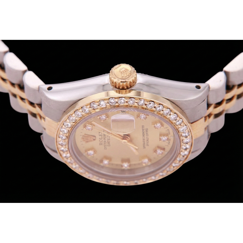 Two Tone Champagne Diamond Dial Bezel Lady Watch Rolex Datejust