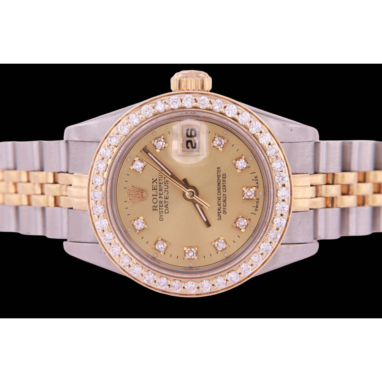 Two Tone Champagne Diamond Dial Bezel Lady Watch Rolex Datejust