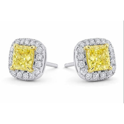 Two Tone Cushion Madeira Citrine Natural Earth Mined Diamond Stud Halo Earrings 13 Carats