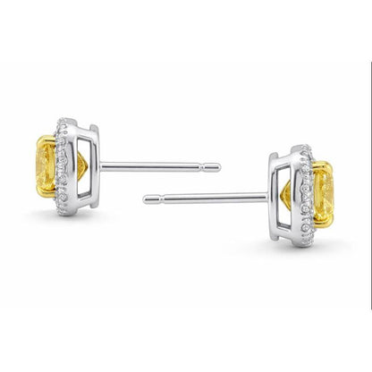 Two Tone Cushion Madeira Citrine Natural Earth Mined Diamond Stud Halo Earrings 13 Carats