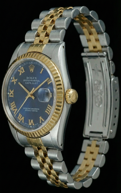 Two Tone Fluted Bezel Datejust Lady Watch Blue Roman Dial Rolex