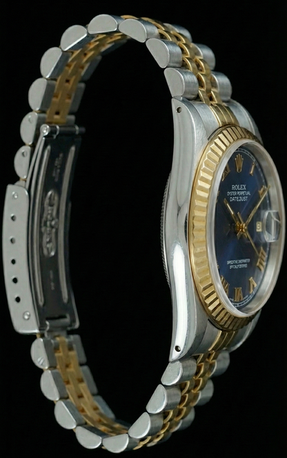 Two Tone Fluted Bezel Datejust Lady Watch Blue Roman Dial Rolex