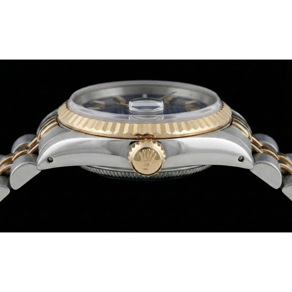 Two Tone Jubilee Bracelet Rolex Dj Watch Black Stick Dial Fluted