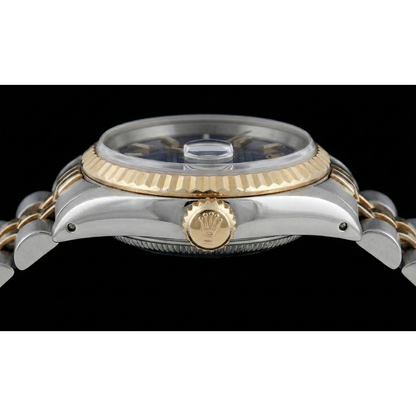 Two Tone Jubilee Bracelet Rolex Dj Watch Black Stick Dial Fluted