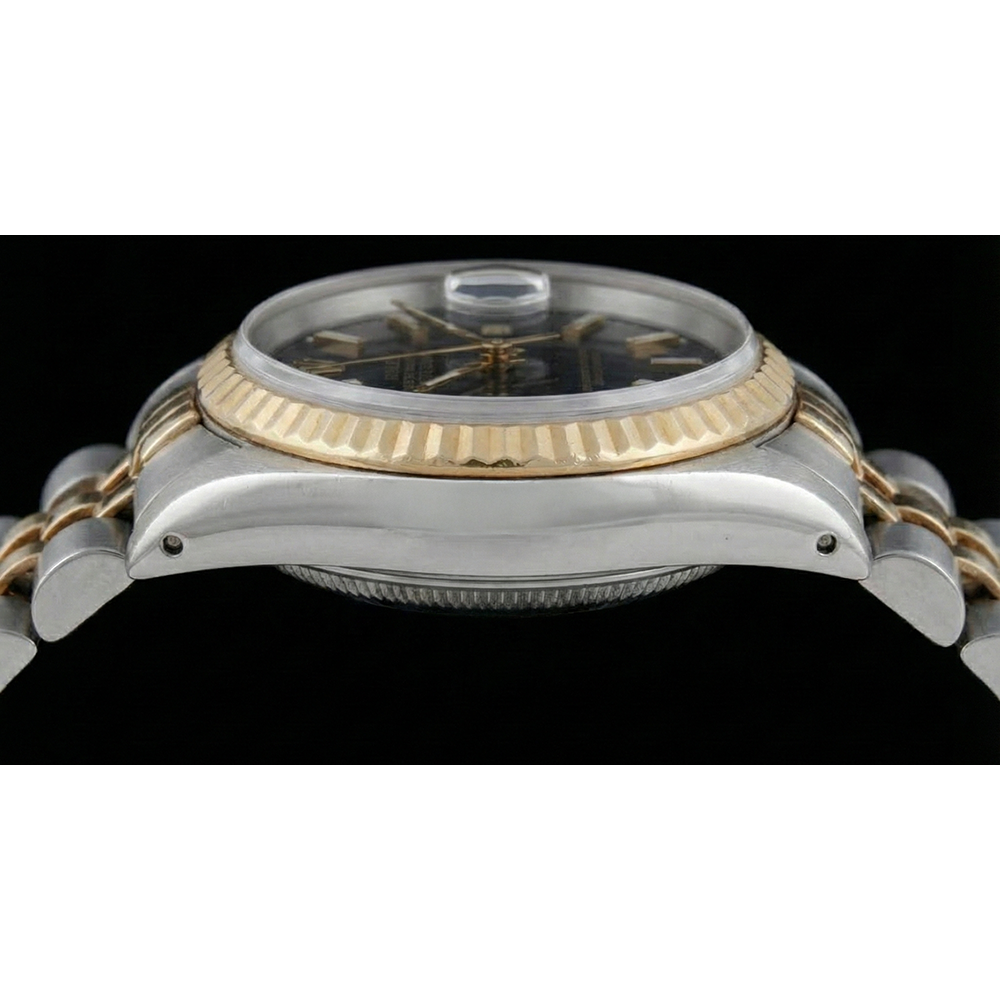 Two Tone Jubilee Bracelet Rolex Dj Watch Black Stick Dial Fluted