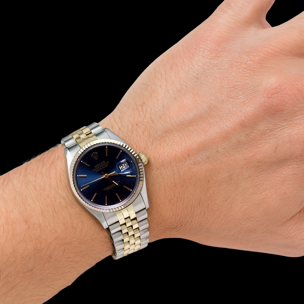 Two Tone Rolex Date Just Watch Blue Stick Dial Oyster Perpetual Jubilee QUICK SET