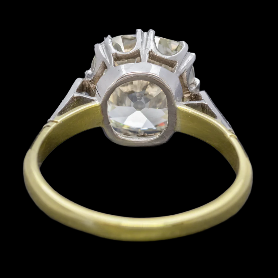 Two Tone Solitaire Engagement Ring Old Cut Cushion Lab Grown Diamond 10.2 Carats