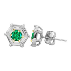 Unique Baguette Diamond Halo Studs Green Emerald Earrings Jewelry