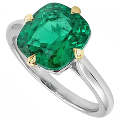 Natural Real ( Not Lab Grown ) Unique Cushion Colombian Green Emerald GIA Ring Solitaire