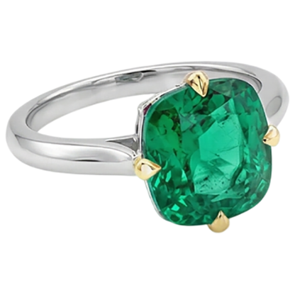 Natural Real ( Not Lab Grown ) Unique Cushion Colombian Green Emerald GIA Ring Solitaire