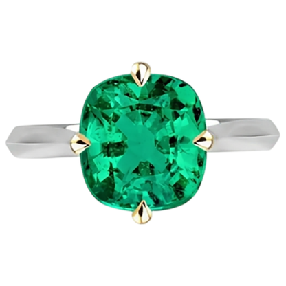 Natural Real ( Not Lab Grown ) Unique Cushion Colombian Green Emerald GIA Ring Solitaire