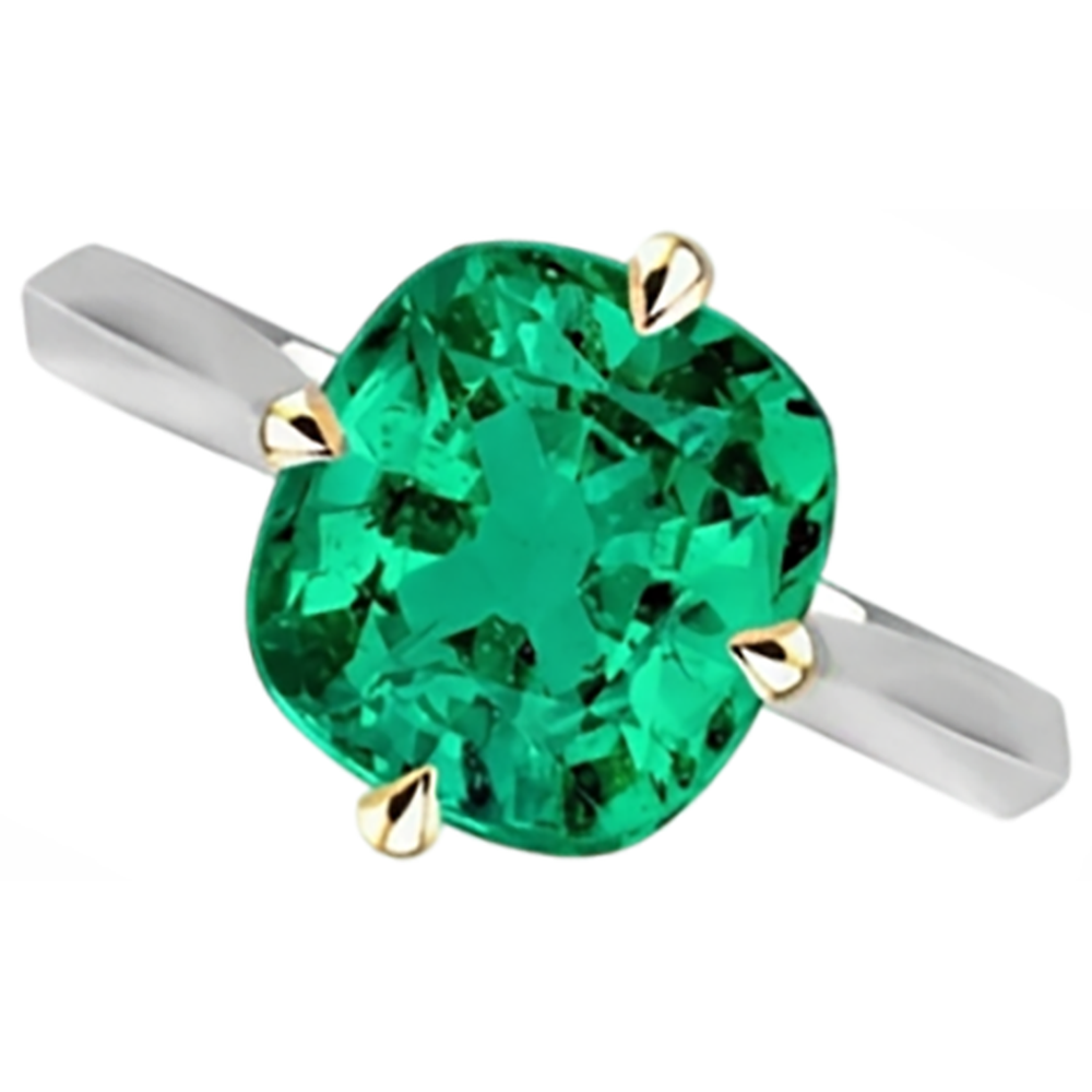 Natural Real ( Not Lab Grown ) Unique Cushion Colombian Green Emerald GIA Ring Solitaire