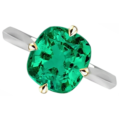 Natural Real ( Not Lab Grown ) Unique Cushion Colombian Green Emerald GIA Ring Solitaire