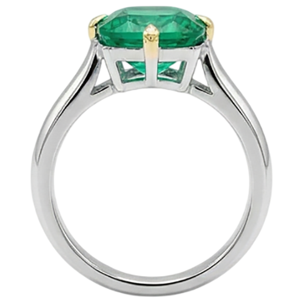 Natural Real ( Not Lab Grown ) Unique Cushion Colombian Green Emerald GIA Ring Solitaire
