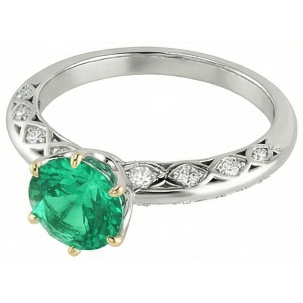 Natural Real ( Not Lab Grown ) Unique Gemstone Ring Green Emerald GIA Gold 14K