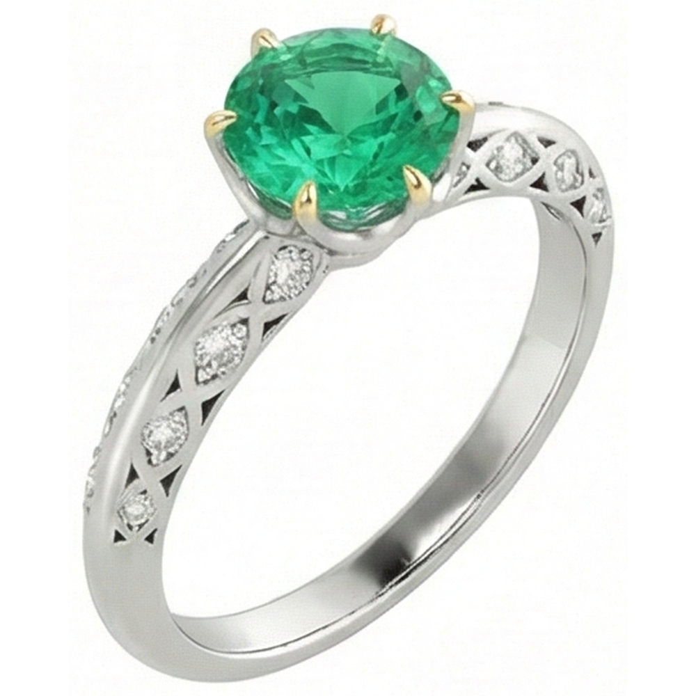 Natural Real ( Not Lab Grown ) Unique Gemstone Ring Green Emerald GIA Gold 14K