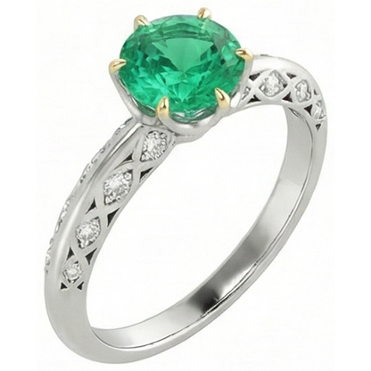 Natural Real ( Not Lab Grown ) Unique Gemstone Ring Green Emerald GIA Gold 14K